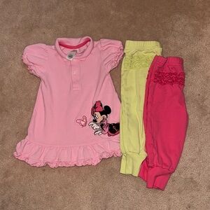 Disney Pink and Yellow Casual Dress with Minnie Mouse Design